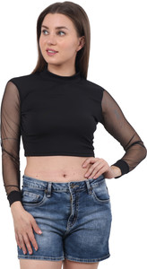 Fasska Casual Solid Women Black Top