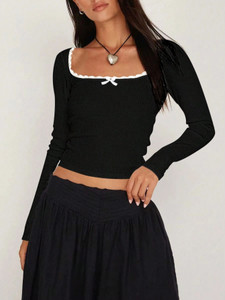 TIVANTE Casual Solid Women Black Top