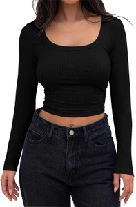 CRAMPLE Casual Solid Women Black Top