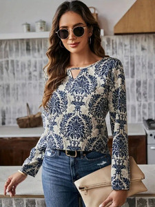 Leriya Fashion Casual Printed Women Blue Top