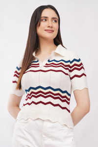 IROZI Casual Chevron/Zig Zag Women Multicolor Top