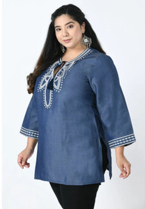 वामी महिलाओं के लिए कैजुअल कढ़ाई नीला टॉप