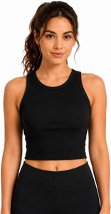 SoftSway Casual Solid Women Black Top