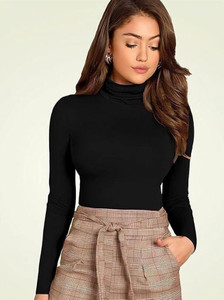 sasafaras Casual Solid Women Black Top
