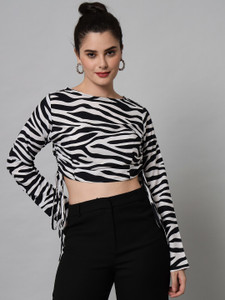 Kulfi Casual Animal Print Women White, Black Top