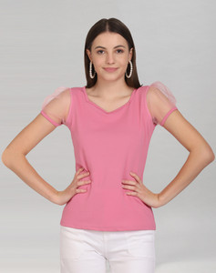 Selvia Casual Solid Women Pink Top