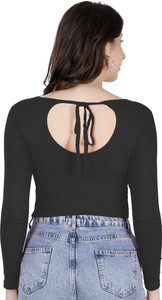 DUDSTUCKER Casual Solid Women Black Top