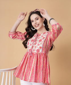 God Bless Casual Striped Women Multicolor Top