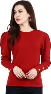 POPWINGS Casual Full Sleeve Printed Women Maroon Top