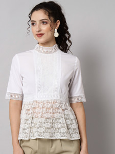 Emeros Casual Self Design Women White Top
