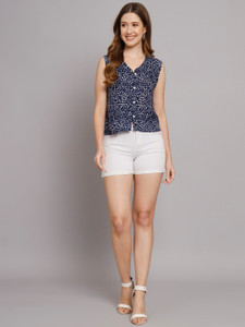 VASTRALAY Casual Printed Women Dark Blue, White Top