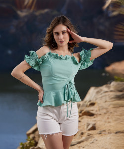 ATHENA Casual Solid Women Light Green Top