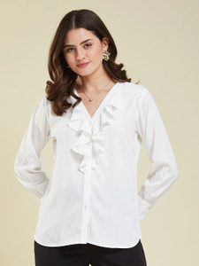 J TURRITOPSIS Casual Solid Women White Top