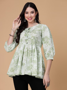 God Bless Casual Printed Women Light Green Top