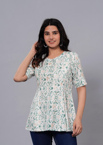 siddhanam Casual Printed Women White, Green Top