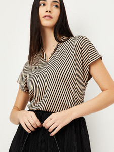 MAX Casual Printed Women Beige, Black Top