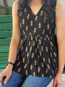 CELEBRAVO Casual Floral Print Women Black Top