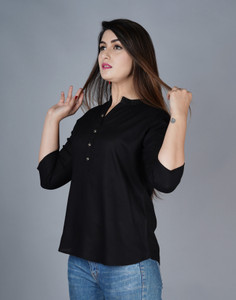 Angarkha Casual Solid Women Black Top