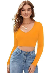 Absorbing Casual Solid Women Yellow Top