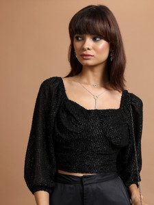 Tokyo Talkies Party Embellished Women Black Top