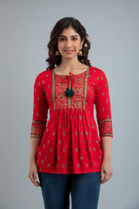 DIPANI Casual Embroidered Women Red Top
