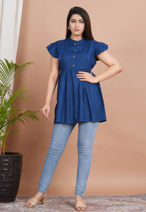 YSIFY Casual Solid Women Blue Top