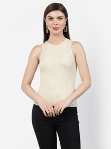 KALT Casual Solid Women Gold Top