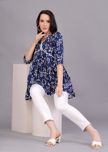 Dinaya Casual Printed Women Dark Blue, White Top