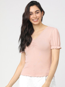 Tokyo Talkies Casual Solid Women Pink Top