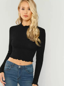 Trend For You Casual Self Design Women Black Top
