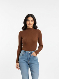 M FIT ZONE Casual Self Design Women Brown Top