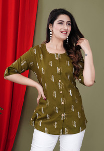 Gudwear Casual Printed Women Green, Yellow, White Top