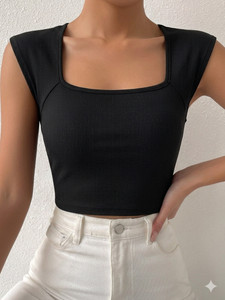 WEARME Casual Solid Women Black Top