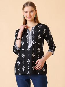 SANGOURI Casual Printed Women Black Top