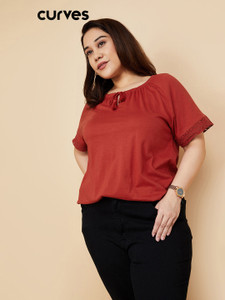 MAX Casual Solid Women Orange Top