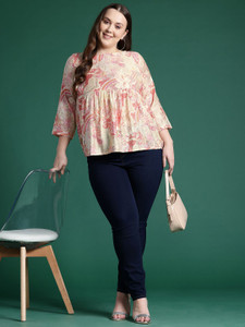 DressBerry Curve Casual Printed Women Gold Top