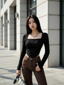 Urban Fiber Casual Solid Women Black Top