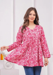 VANKAR Casual Floral Print Women Pink Top