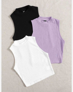 RKK COLLECTIONS Casual Solid Women Black, Purple, White Top