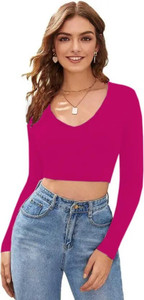 DUDSTUCKER Casual Solid Women Pink Top