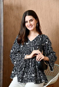 Ismat Beauty fashion Casual Printed, Ethnic Motifs Women Black Top