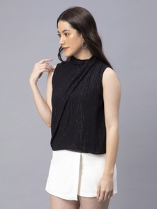 DRAPE AND DAZZLE Casual Washed Women Black Top