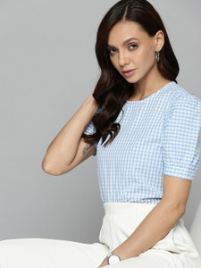 CHEMISTRY Casual Checkered Women Blue Top
