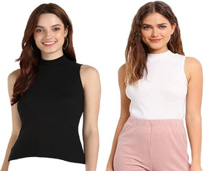 TUSI Casual Solid Women Black, White Top