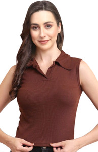 MOLASUS Casual Solid Women Brown Top