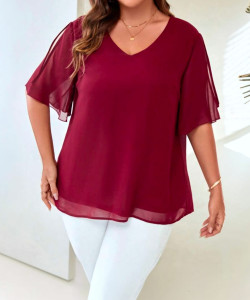 सी सी एफ महिलाओं के लिए पार्टी सॉलिड मैरून टॉप