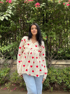 upsara fashion Casual Printed Women White, Red Top