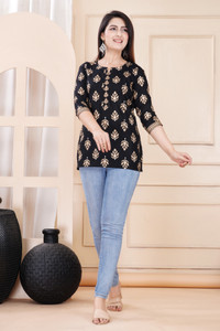 Angarkha Casual Printed Women Black, Beige, White Top