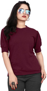 PEARL OCEAN Casual Solid Women Maroon Top