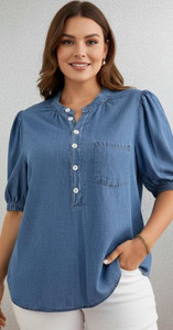 pearl clothing Casual Solid Women Blue Top